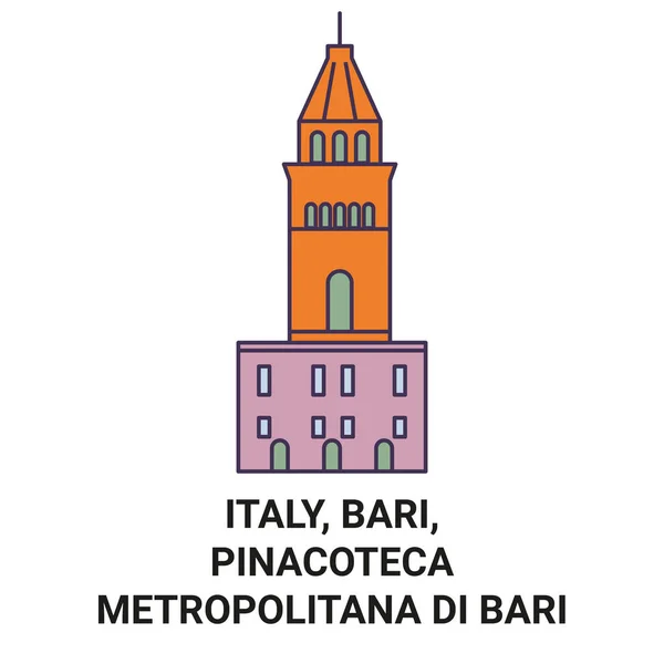 Italia Bari Pinacoteca Metropolitana Bari Recorrido Hito Línea Vector Ilustración — Archivo Imágenes Vectoriales
