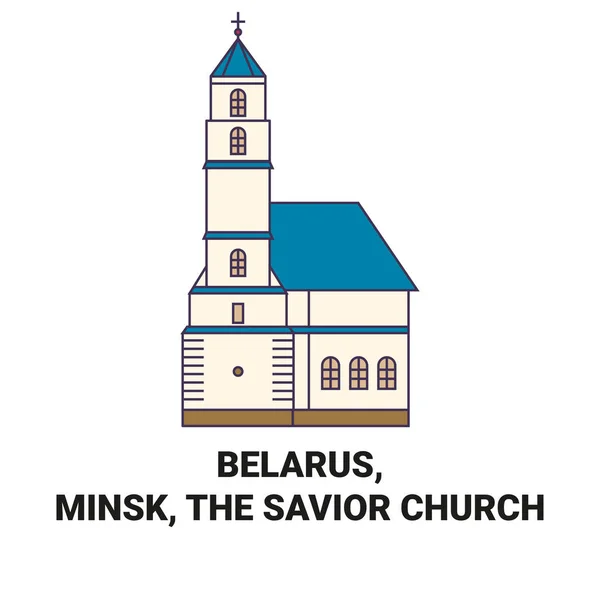 Weißrussland Minsk Die Erlöserkirche Reise Meilenstein Linienvektorillustration — Stockvektor