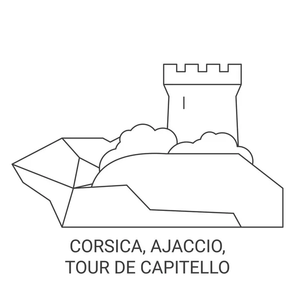 科西嘉 Ajaccio Tour Capitello旅行地标线矢量图解 — 图库矢量图片