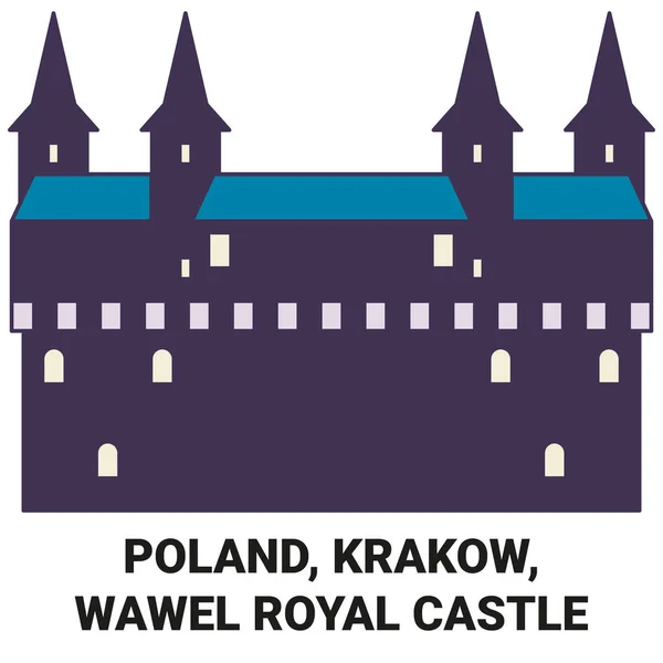 Polska Kraków Wawel Zamek Królewski Podróż Punkt Orientacyjny Linia Wektor — Wektor stockowy
