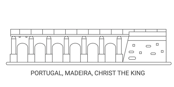 Portugalia Madera Chrystus Król Podróż Punkt Orientacyjny Linia Wektor Ilustracja — Wektor stockowy