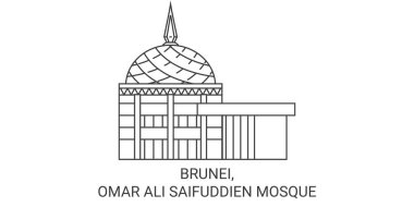 Brunei, Omar Ali Saifuddien Camii tarihi eser çizgisi çizimi