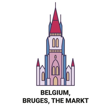 Belçika, Bruges, Markt seyahat çizgisi vektör çizimi