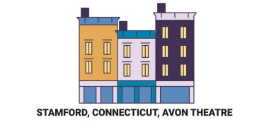 Amerika Birleşik Devletleri, Stamford, Connecticut, Avon Tiyatrosu, seyahat çizgisi vektör ilüstrasyonu