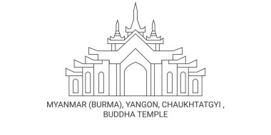 Myanmar Burma, Yangon, Chaukhtatgyi, Buda Tapınağı seyahat çizgisi çizgisi çizimi