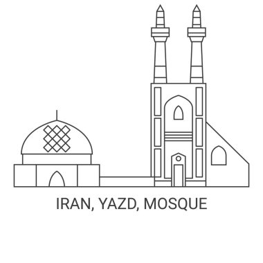 İran, Yezd ve Jmeh Camii tarihi hat çizgisi illüstrasyonu
