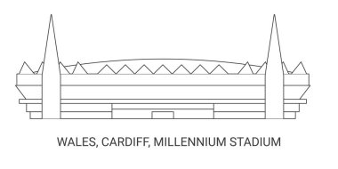 Galler, Cardiff, Millennium Stadyumu, seyahat çizgisi vektör ilüstrasyonu