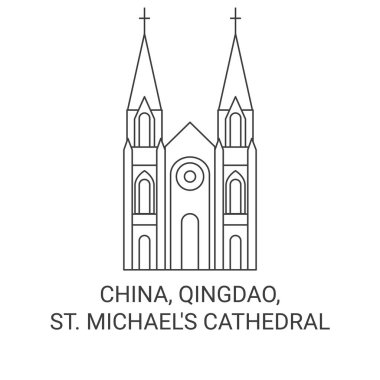 Çin, Qingdao, St. Michaels Katedrali tarihi eser çizgisi çizimi