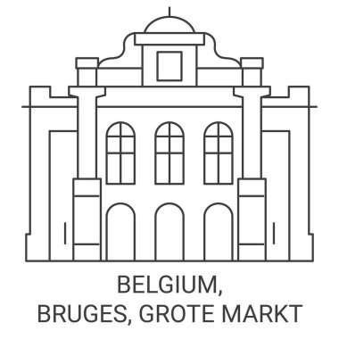Belçika, Bruges, Grote Markt seyahat çizgisi çizgisi çizimi