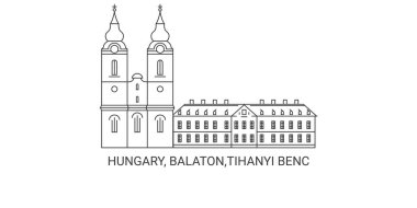 Hungary, Balaton,Tihanyi Benc, S Aptsg travel landmark line vector illustration clipart