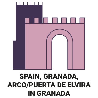 İspanya, Granada, Arco Puerta De Elvira Granada seyahat çizgisi vektör ilüstrasyonunda