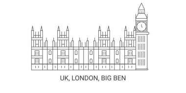 İngiltere, Londra, Big Ben, seyahat çizgisi vektör illüstrasyonu