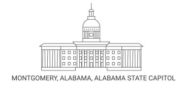 ABD, Montgomery, Alabama, Alabama Eyalet Meclisi, seyahat çizgisi vektör ilüstrasyonu
