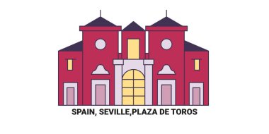 İspanya, Seville, Plaza De Toros, seyahat çizgisi vektör ilüstrasyonu