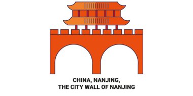 Çin, Nanjing, Nanjing Şehir Duvarı seyahat çizgisi çizgisi çizimi