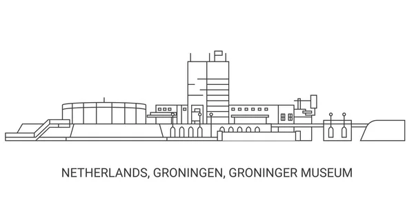 Niederlande Groningen Groninger Museum Reise Meilenstein Linienvektorillustration — Stockvektor