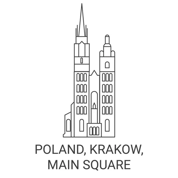 Pologne Cracovie Illustration Vectorielle Ligne Voyage Place Principale — Image vectorielle