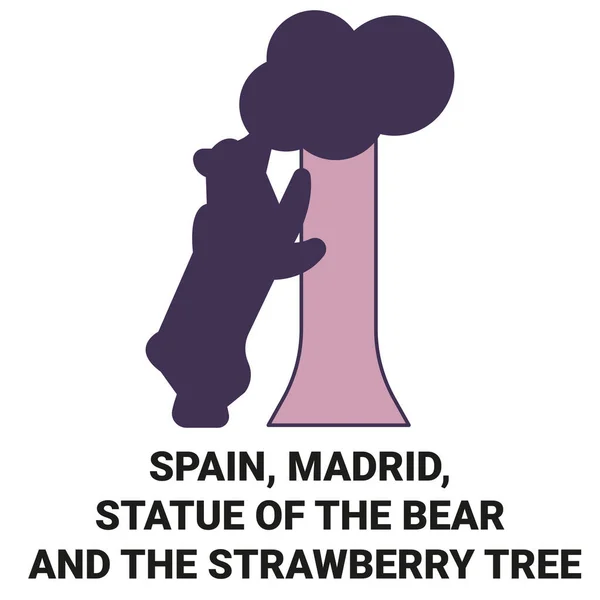 Spanyolország Madrid Medve Szobra Eperfa Utazás Mérföldkő Vonal Vektor Illusztráció — Stock Vector