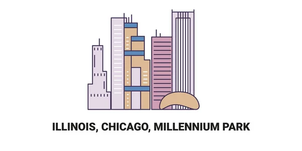 Estados Unidos Illinois Chicago Millennium Park Línea Referencia Viaje Vector — Archivo Imágenes Vectoriales