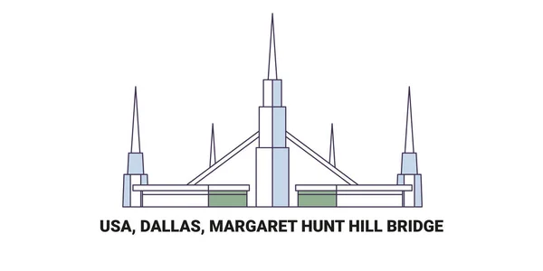 Dallas Margaret Hunt Hill Bridge Recorrido Hito Línea Vector Ilustración — Vector de stock