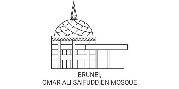 Brunei Omar Ali Saifuddien Mosquée Voyage Illustration Vectorielle Ligne Historique — Image vectorielle