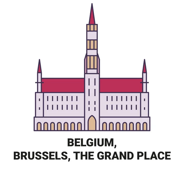 Belgium Brussels Grand Place Travel Landmark Line Illustration — стоковий вектор