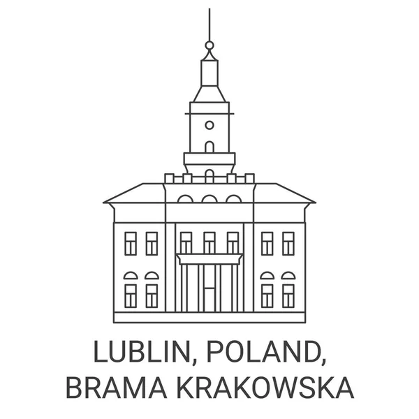 Polsko Lublin Brama Krakowska Cestovní Orientační Linie Vektor Ilustrace — Stockový vektor