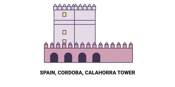 西班牙 科尔多瓦 卡拉霍拉塔 旅行地标线矢量图解 — 图库矢量图片