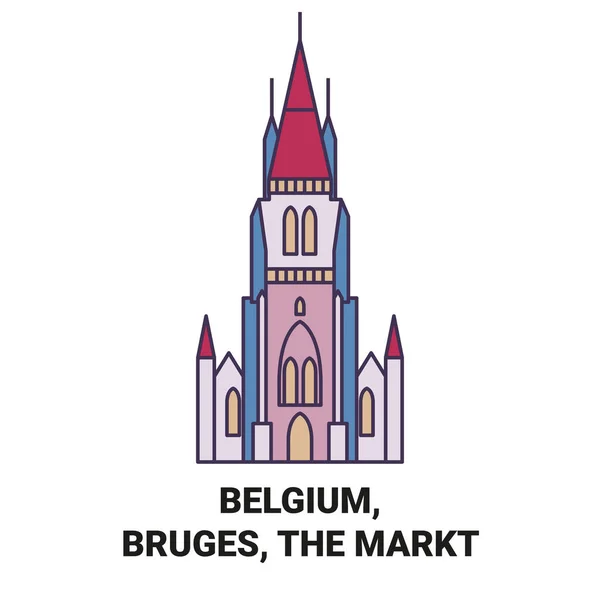 Βέλγιο Bruges Markt Travel Original Line Vector Illustration — Διανυσματικό Αρχείο