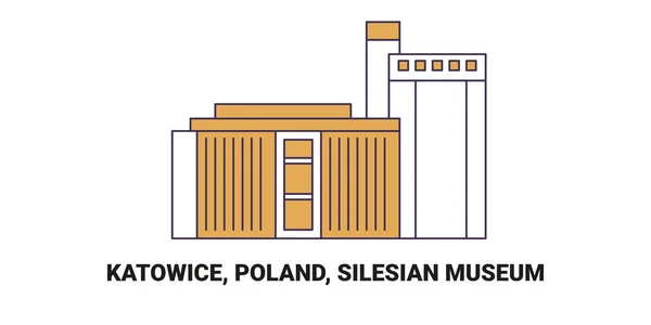 Polandia Katowice Museum Silesia Ilustrasi Vektor Garis Markah Tanah Perjalanan - Stok Vektor