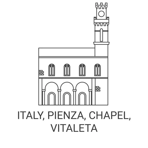 Italie Pienza Chapelle Vitaleta Voyages Illustration Vectorielle Ligne — Image vectorielle