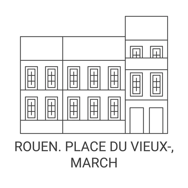 France Rouen Place Vieux March Travel Landmark Line Vector Illustration — Stock Vector