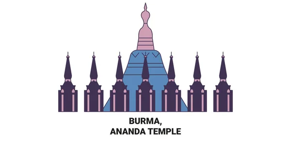 Бірма Ананда Храм Подорожує Орієнтиром Зображення Вектора Лінії — стоковий вектор