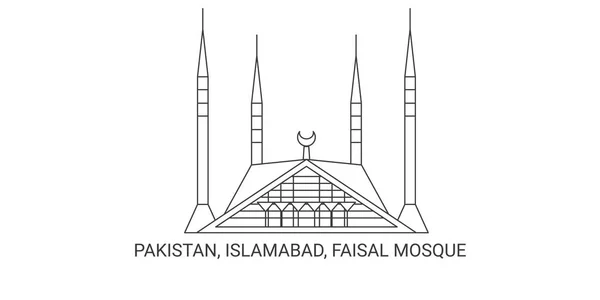 Pakistan Islamabad Faisal Moschee Reise Meilenstein Linienvektorillustration — Stockvektor