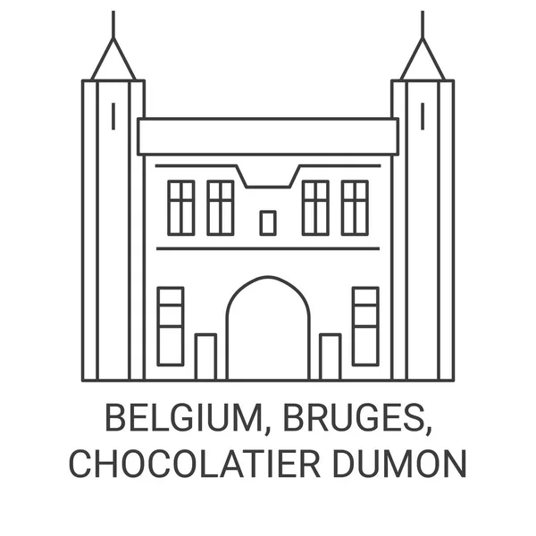 Belgio Bruges Chocolatier Dumon Viaggi Landmark Linea Vettoriale Illustrazione — Vettoriale Stock