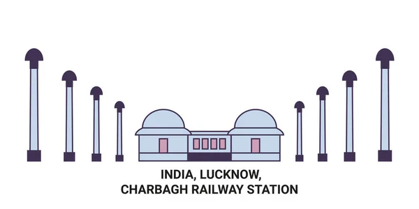 Ινδία Lucknow Charbagh Σιδηροδρομικό Σταθμό Ταξίδια Ορόσημο Γραμμή Διανυσματική Απεικόνιση — Διανυσματικό Αρχείο
