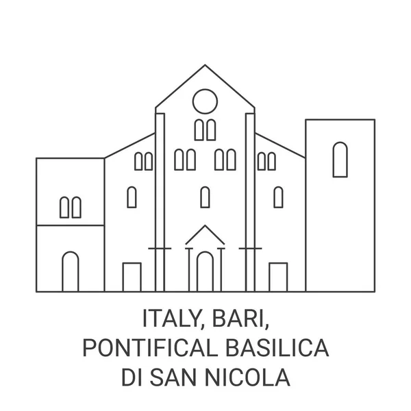 Italia Bari Pontificia Basílica San Nicola Recorrido Hito Línea Vector — Vector de stock