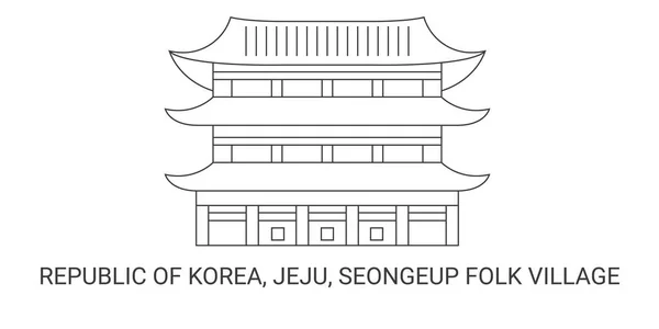 Republic Korea Jeju Seongeup Folk Village Travel Landmark Line Vector — стоковий вектор