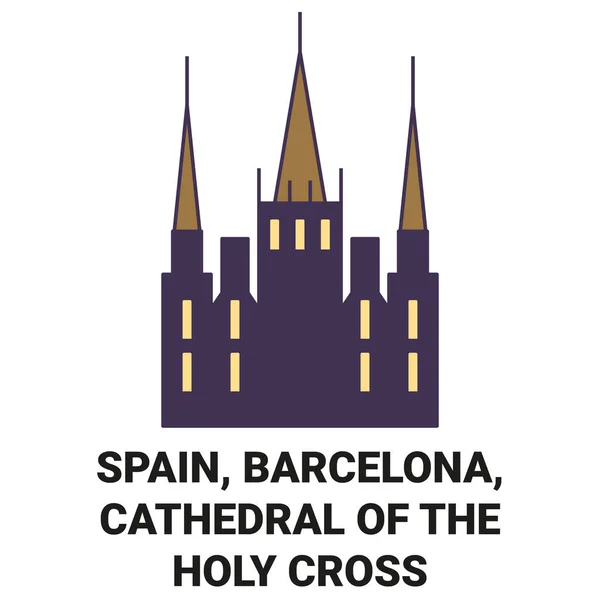 Spanien Barcelona Katedralen Heliga Korset Resa Landmärke Linje Vektor Illustration — Stock vektor