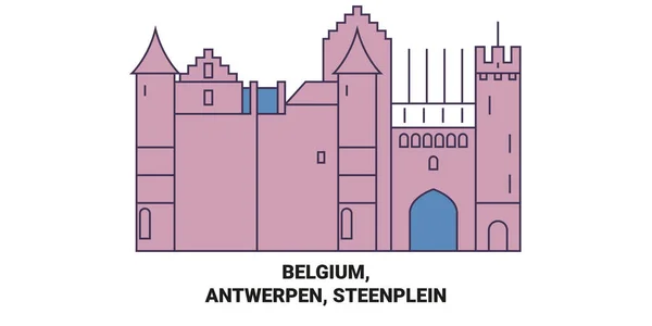Βέλγιο Antwerpen Steenplein Ταξιδιωτικό Ορόσημο Γραμμή Διανυσματική Απεικόνιση — Διανυσματικό Αρχείο