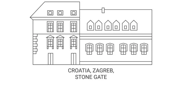 Kroatië Zagreb Stenen Poort Reis Oriëntatiepunt Vector Illustratie — Stockvector