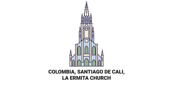 Colombia Santiago Cali Iglesia Ermita Recorrido Hito Línea Vector Ilustración — Archivo Imágenes Vectoriales