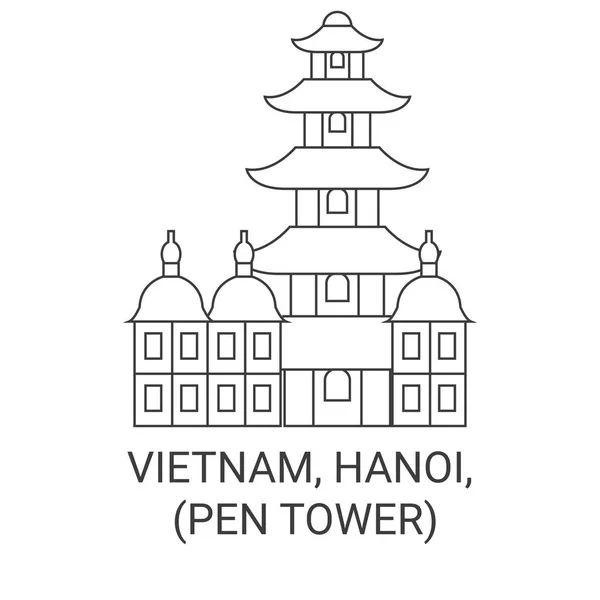 Vietnam Hanoi Thp Pen Toren Reizen Oriëntatiepunt Lijn Vector Illustratie — Stockvector