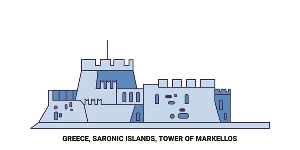 Grekland Saroniska Öarna Tower Markellos Resa Landmärke Linje Vektor Illustration — Stock vektor