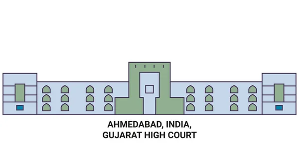 Índia Ahmedabad Gujarat High Court Viagem Marco Linha Vetor Ilustração —  Vetores de Stock