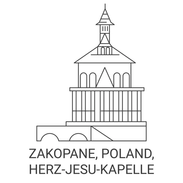Polonia Zakopane Herzjesukapelle Viaje Hito Línea Vector Ilustración — Vector de stock