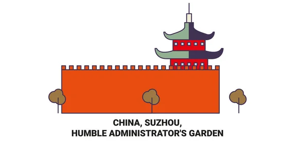 Kína Suzhou Szerény Adminisztrátorok Kerti Utazás Mérföldkő Vonal Vektor Illusztráció — Stock Vector