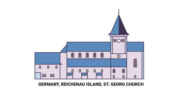 Alemania Isla Reichenau Iglesia Georg Recorrido Hito Línea Vector Ilustración — Vector de stock