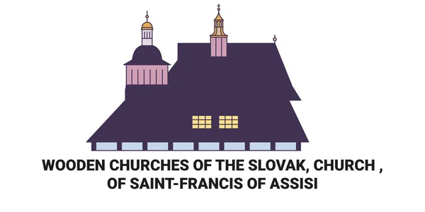 Slovakya Saintfrancis Ahşap Kiliseleri Assisi Seyahat Çizgisi Çizgisi Çizimi — Stok Vektör