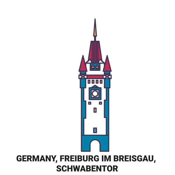 Németország Freiburg Breisgau Schwabentor Utazás Mérföldkő Vonal Vektor Illusztráció — Stock Vector